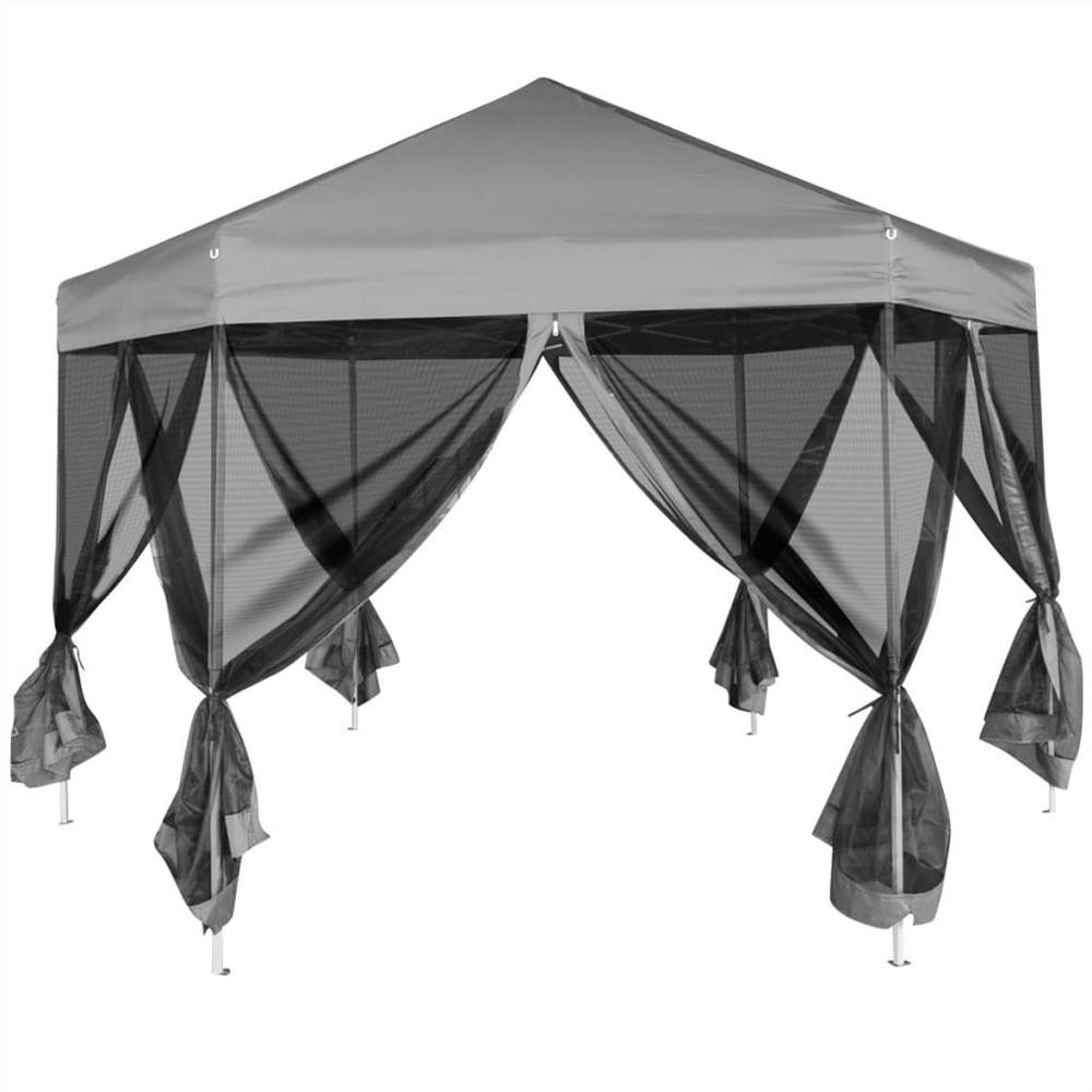 Hexagonal Pop-Up Marquee with 6 Sidewalls Grey 3.6x3.1 m