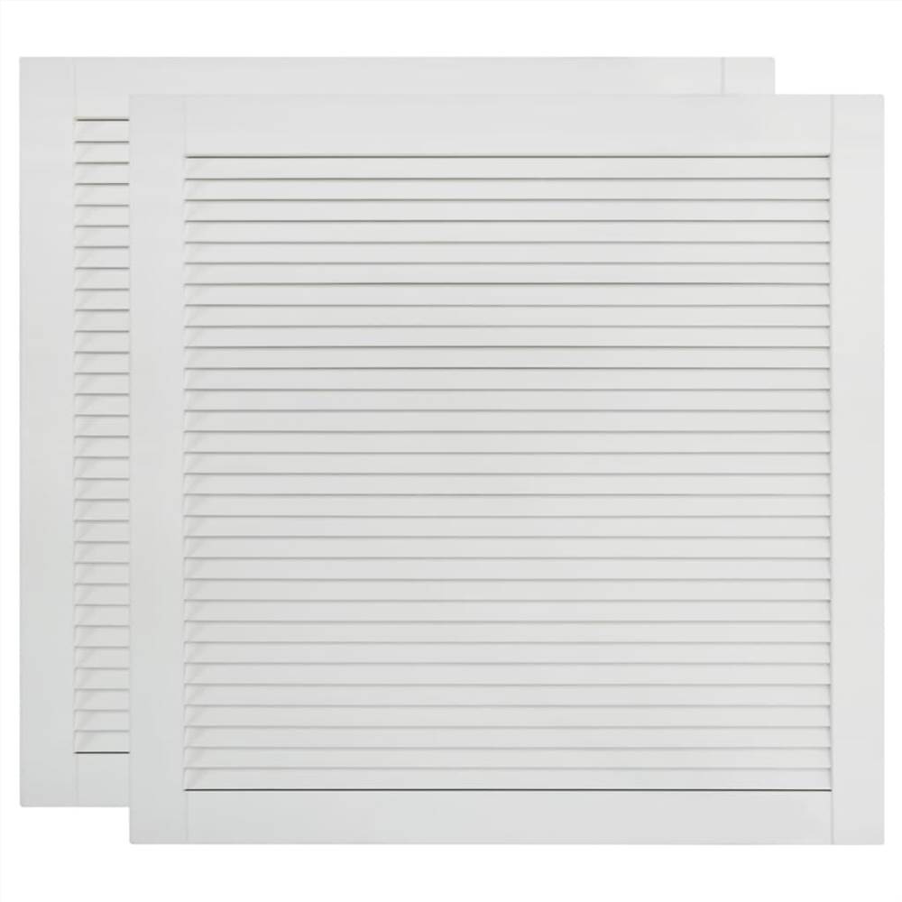 Louvred Doors 2 pcs Solid Pine Wood White 39.5x39.4 cm