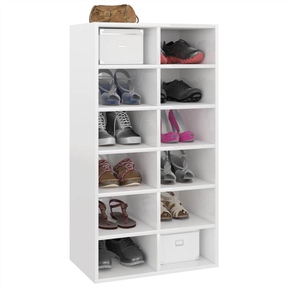 Shoe Rack High Gloss White 54x34x100 cm Chipboard