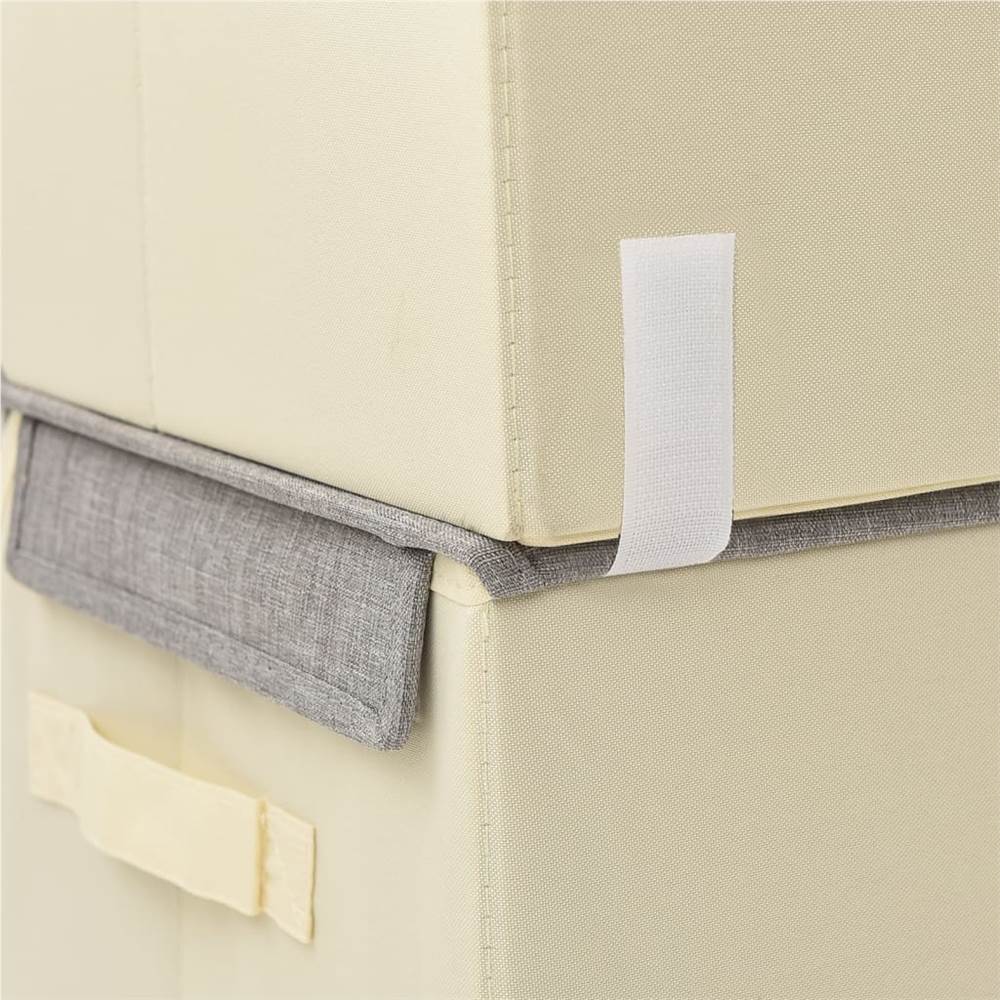 Stackable Storage Box Set of 3 Pieces Fabric Grey & Cream