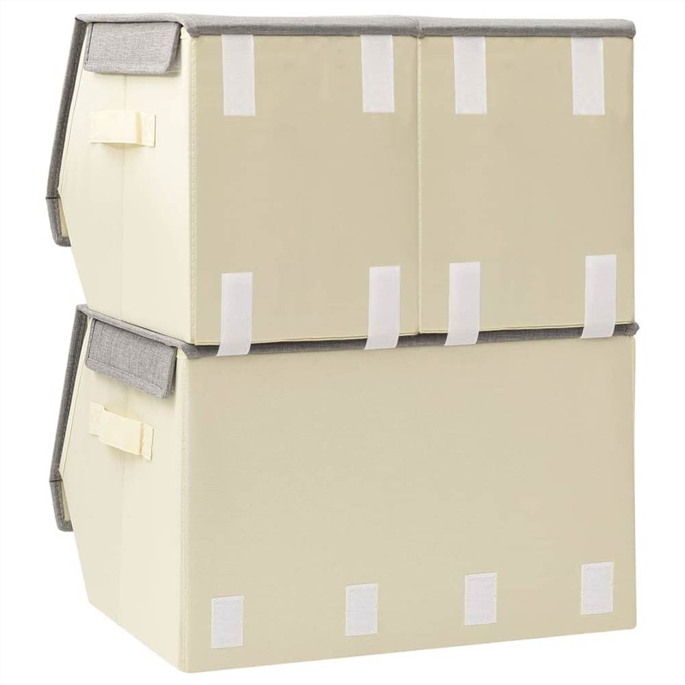 Stackable Storage Box Set of 3 Pieces Fabric Grey & Cream