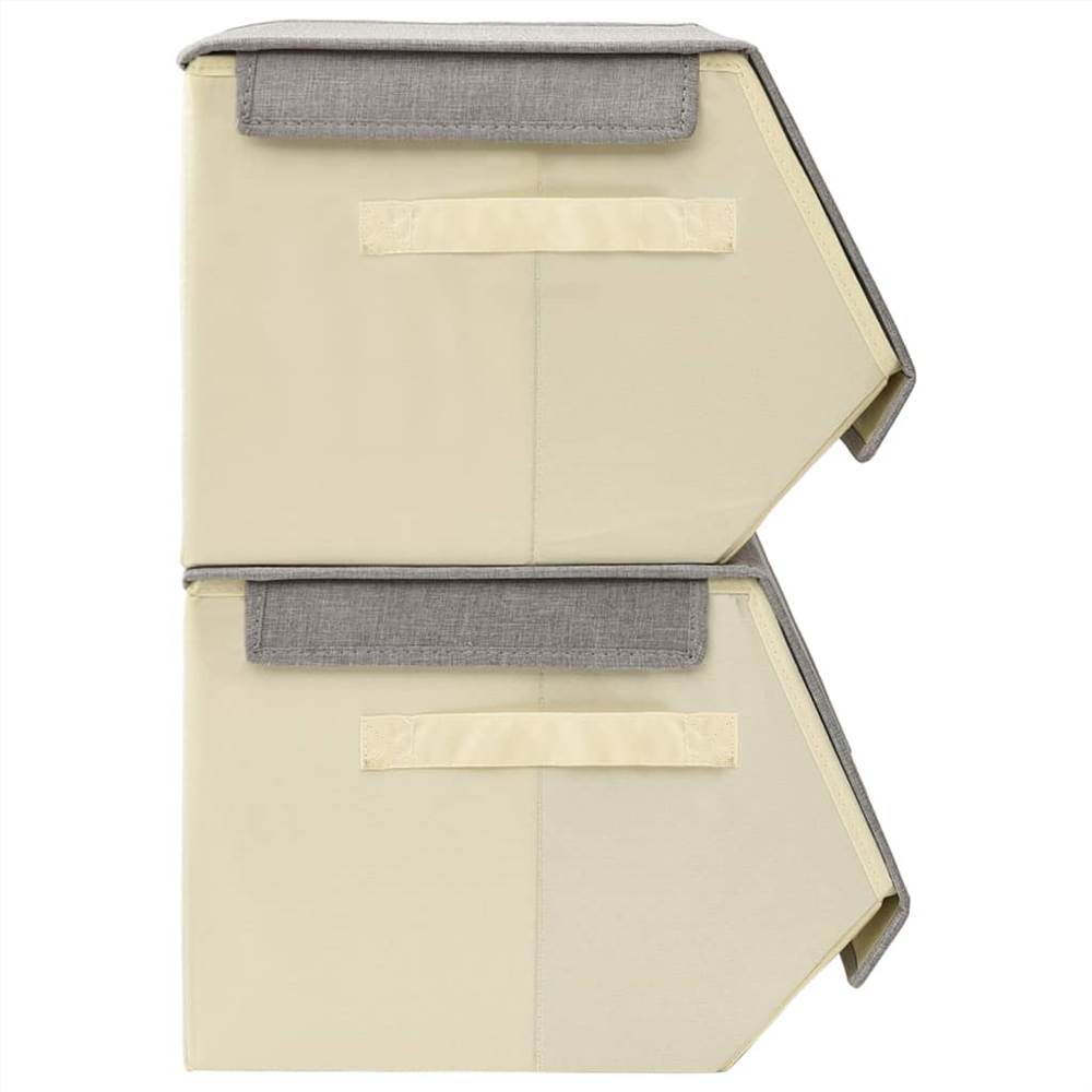 Stackable Storage Box Set of 3 Pieces Fabric Grey & Cream