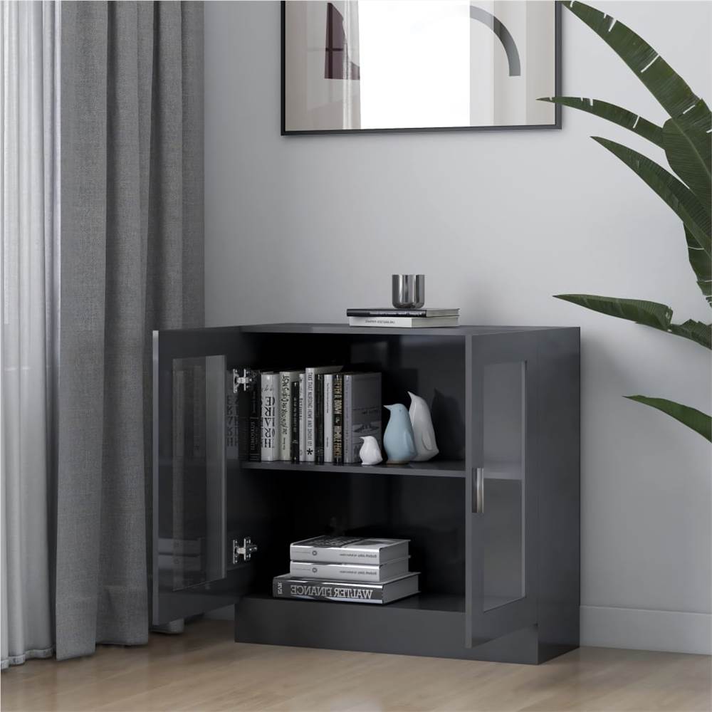 Vitrine Cabinet High Gloss Grey 82.5x30.5x80 cm Chipboard