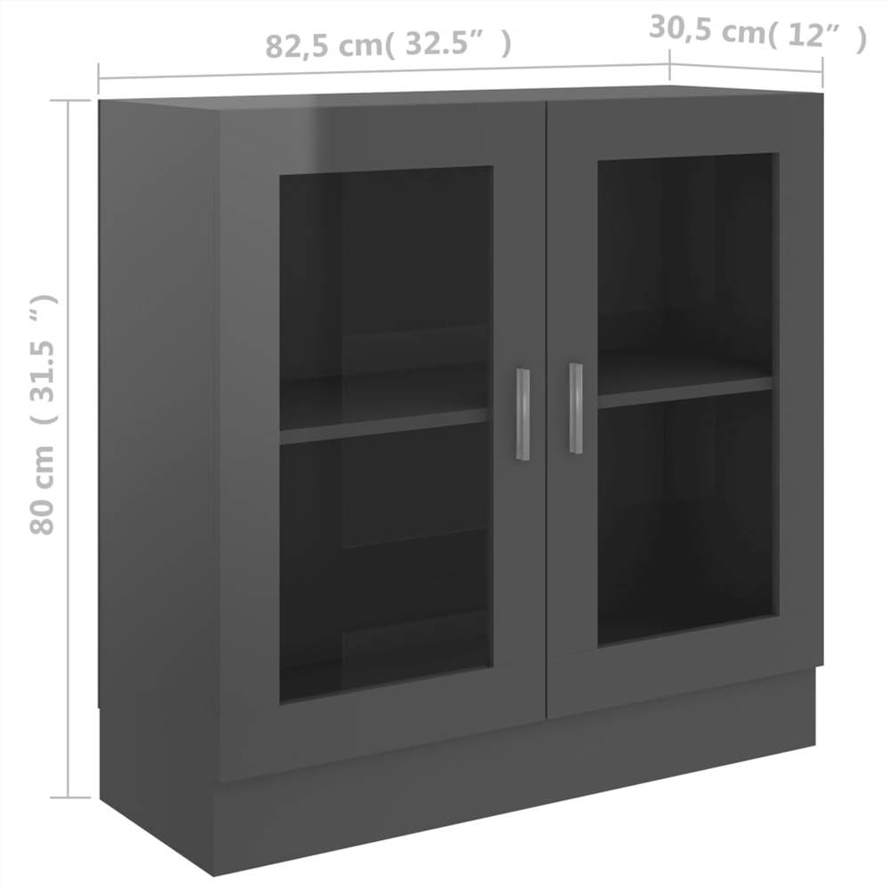 Vitrine Cabinet High Gloss Grey 82.5x30.5x80 cm Chipboard
