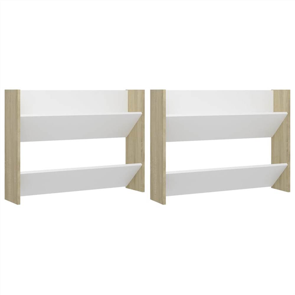 Wall Shoe Cabinets 2 pcs White&Sonoma Oak 80x18x60 cm Chipboard