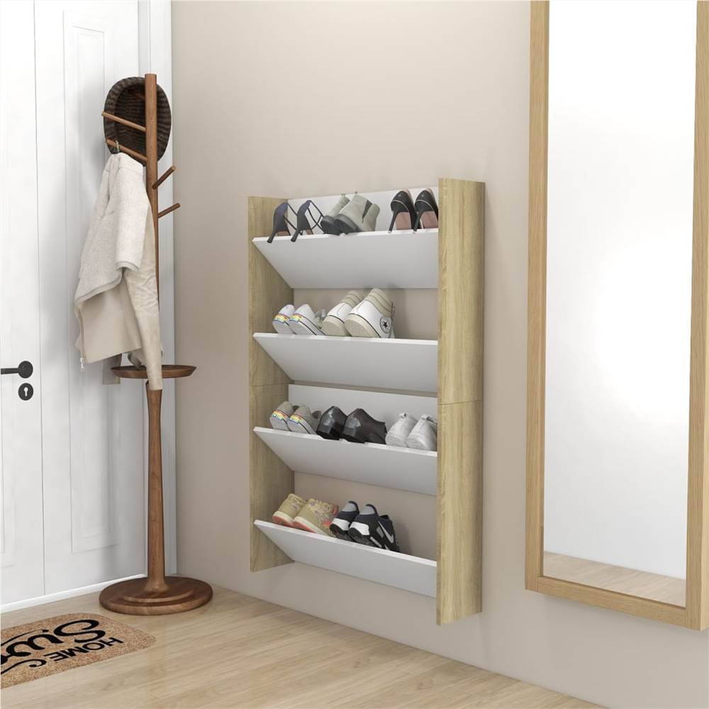 Wall Shoe Cabinets 2 pcs White&Sonoma Oak 80x18x60 cm Chipboard