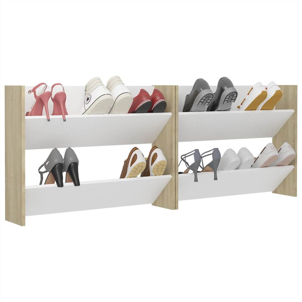 Wall Shoe Cabinets 2 pcs White&Sonoma Oak 80x18x60 cm Chipboard
