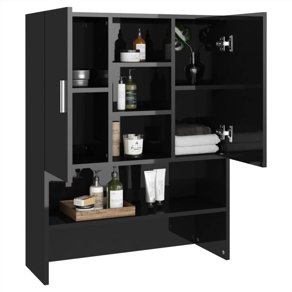 Washing Machine Cabinet High Gloss Black 70.5x25.5x90 cm