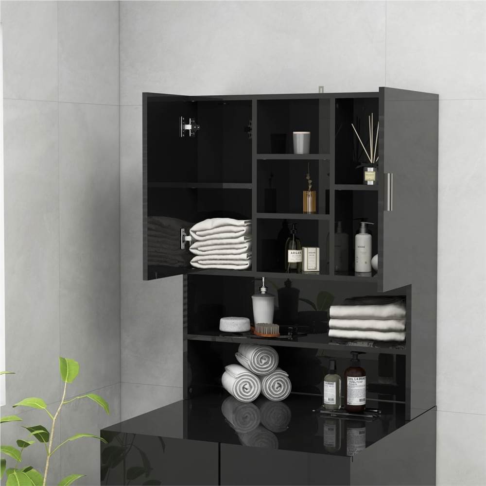 Washing Machine Cabinet High Gloss Black 70.5x25.5x90 cm