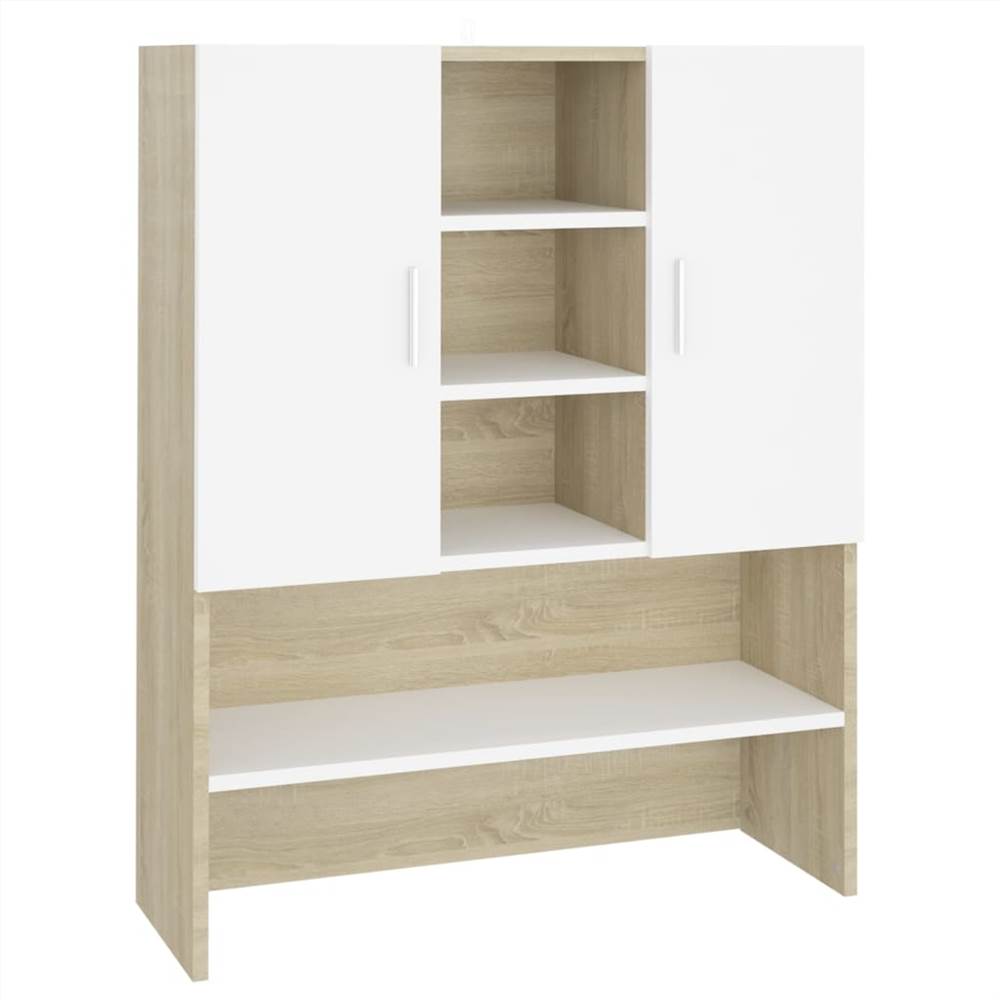 Washing Machine Cabinet White and Sonoma Oak 70.5x25.5x90 cm