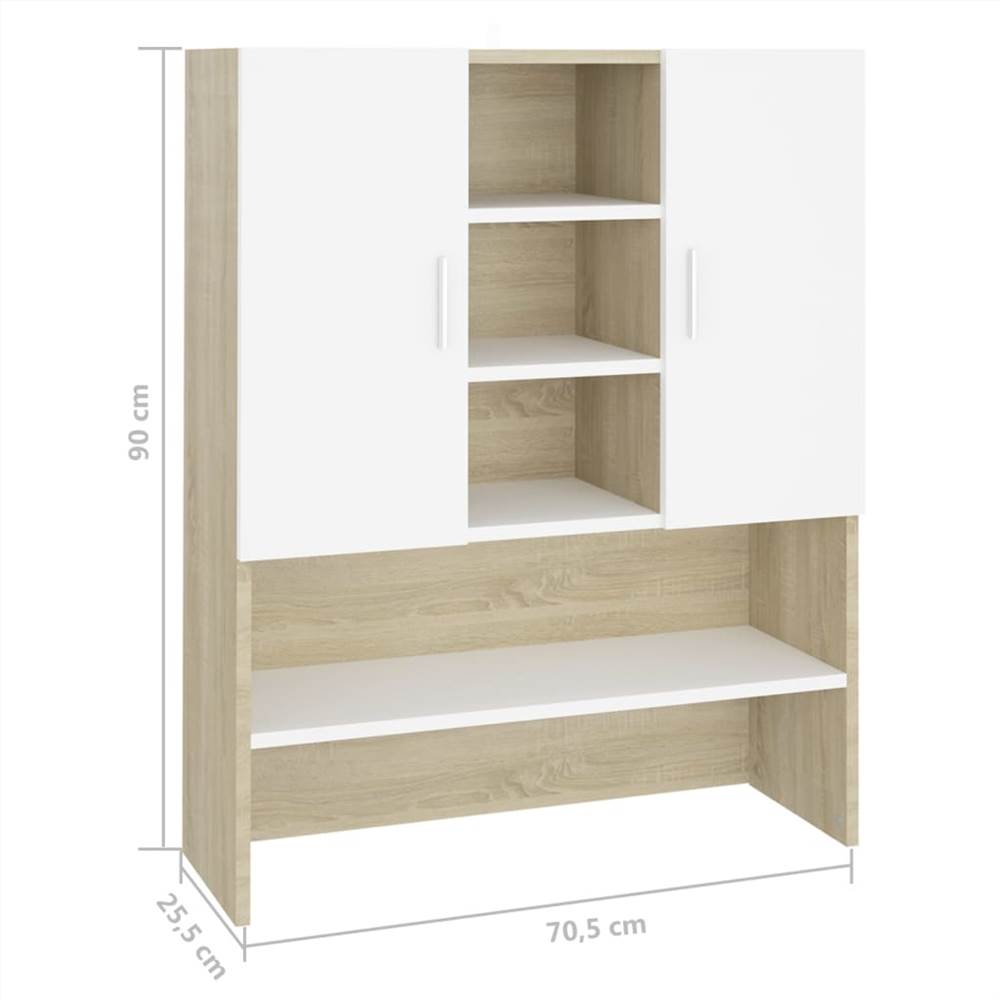 Washing Machine Cabinet White and Sonoma Oak 70.5x25.5x90 cm