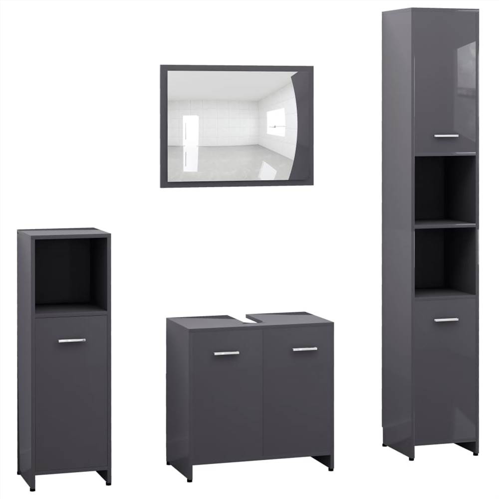 4 Piece Bathroom Furniture Set High Gloss Grey Chipboard
