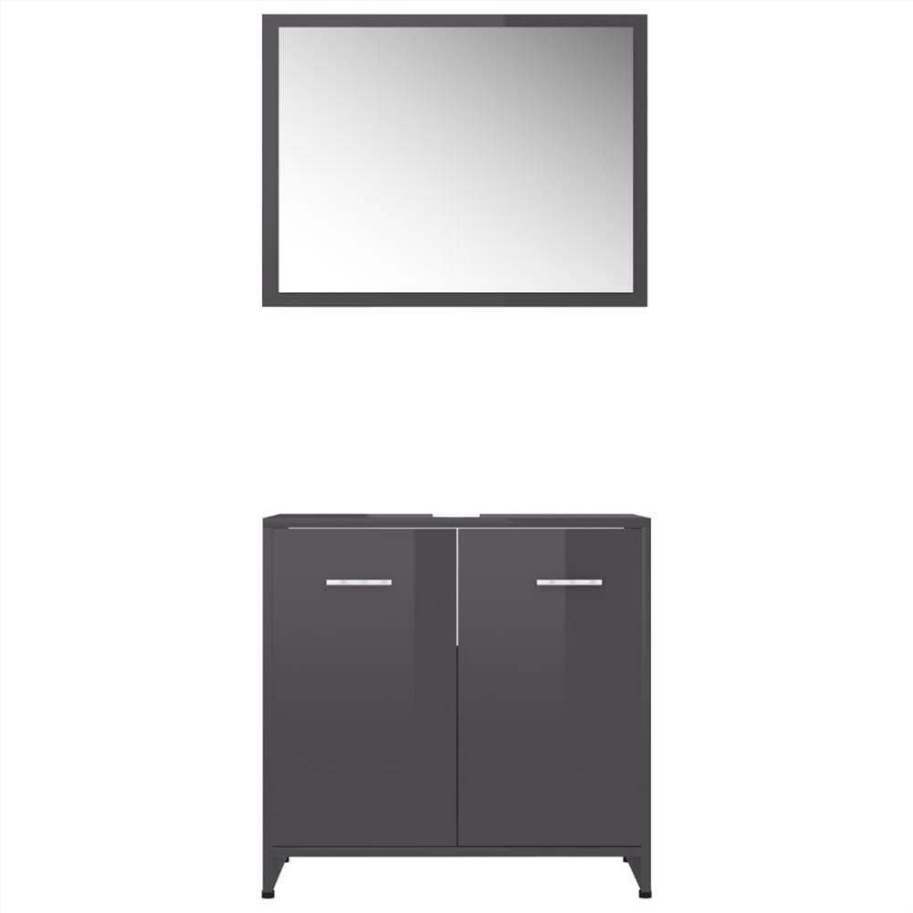 4 Piece Bathroom Furniture Set High Gloss Grey Chipboard