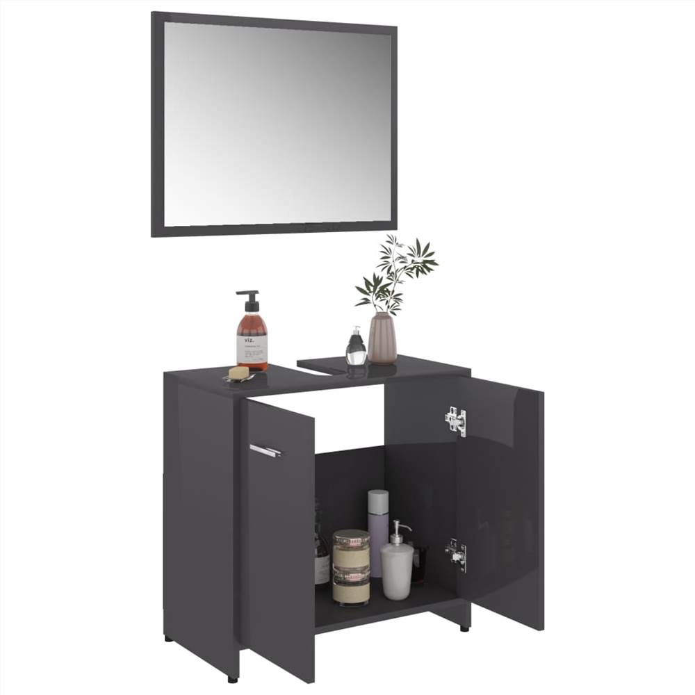 4 Piece Bathroom Furniture Set High Gloss Grey Chipboard
