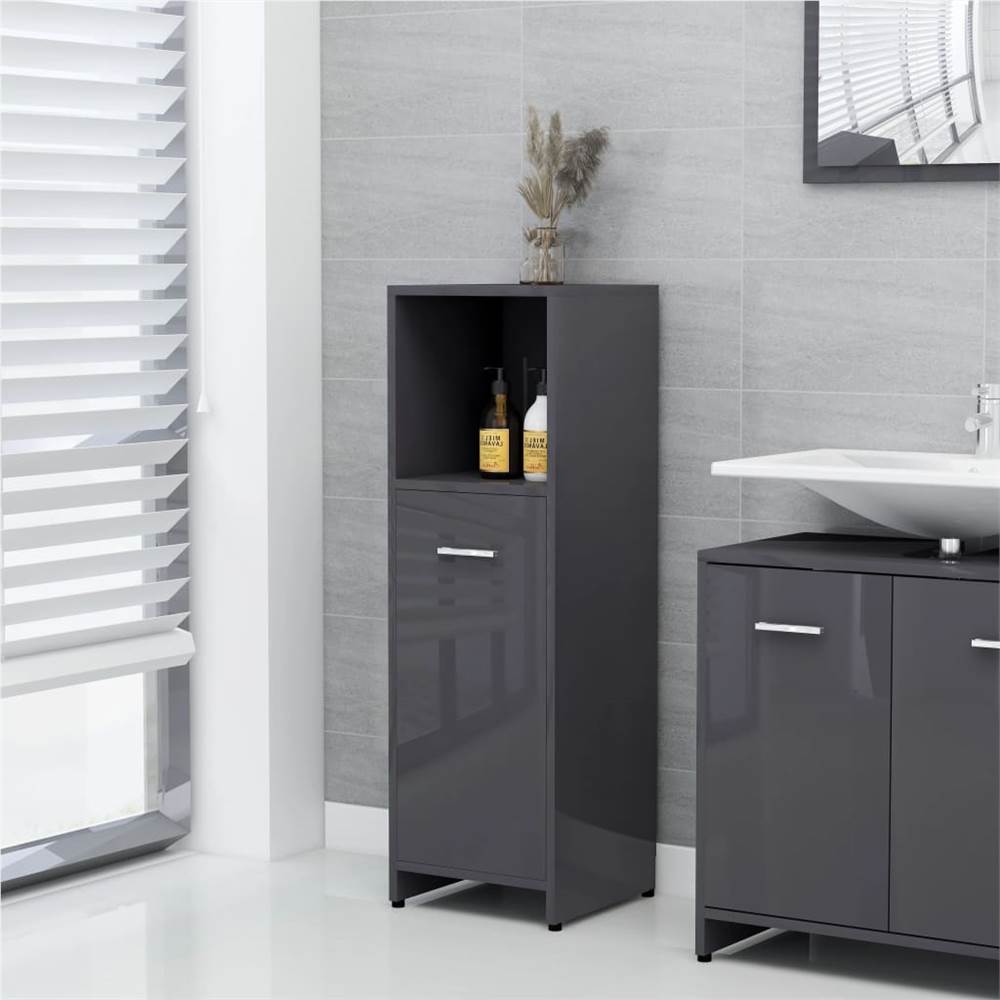 4 Piece Bathroom Furniture Set High Gloss Grey Chipboard