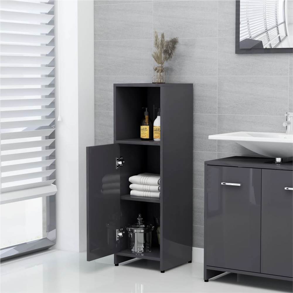 4 Piece Bathroom Furniture Set High Gloss Grey Chipboard