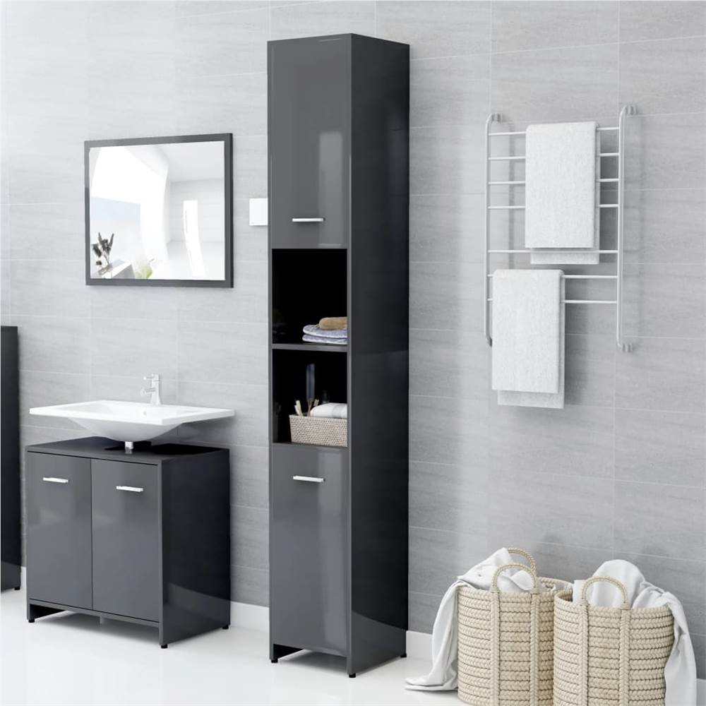 4 Piece Bathroom Furniture Set High Gloss Grey Chipboard