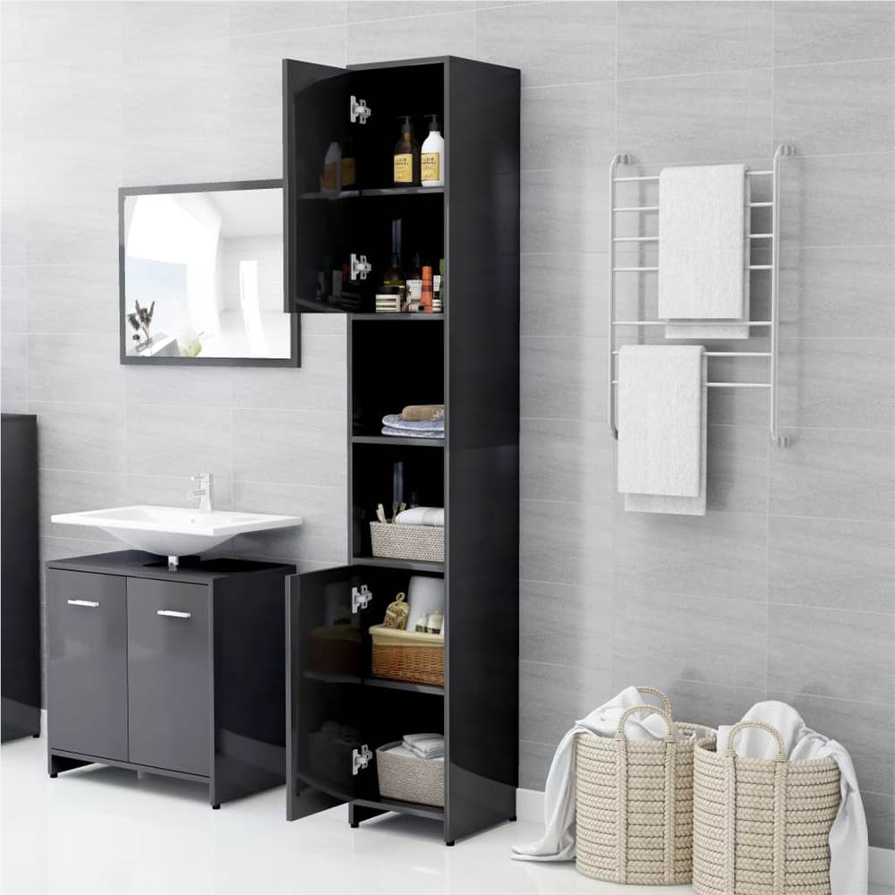 4 Piece Bathroom Furniture Set High Gloss Grey Chipboard