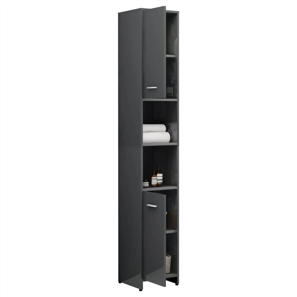 4 Piece Bathroom Furniture Set High Gloss Grey Chipboard