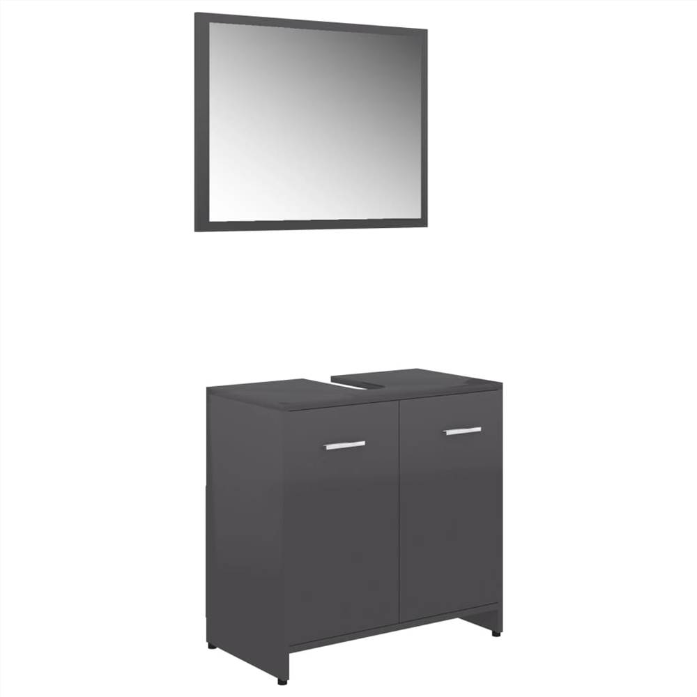 4 Piece Bathroom Furniture Set High Gloss Grey Chipboard