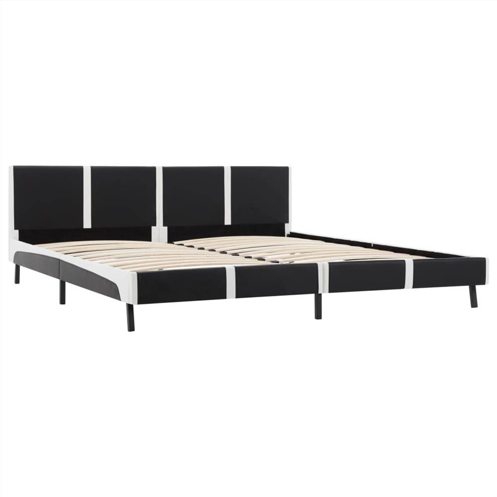 Bed Frame Black and White Faux Leather 150x200 cm