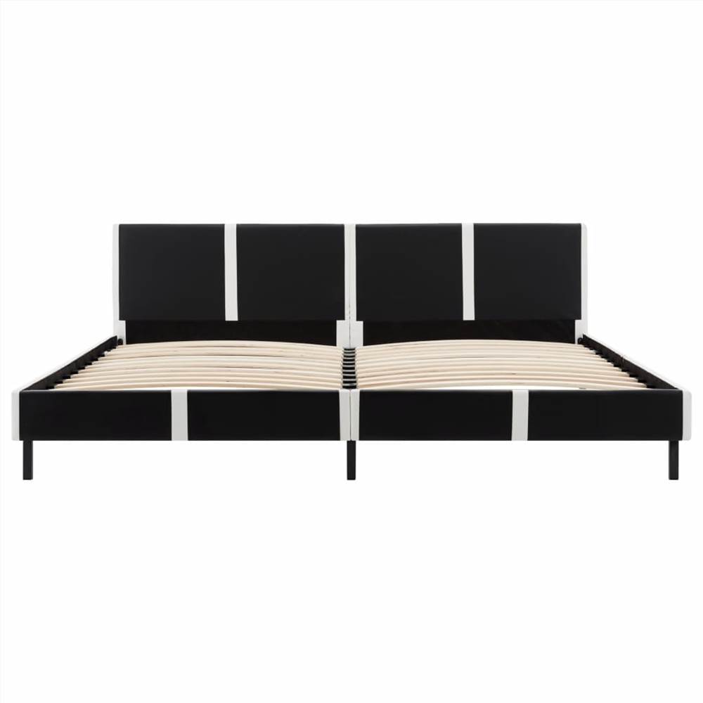 Bed Frame Black and White Faux Leather 150x200 cm