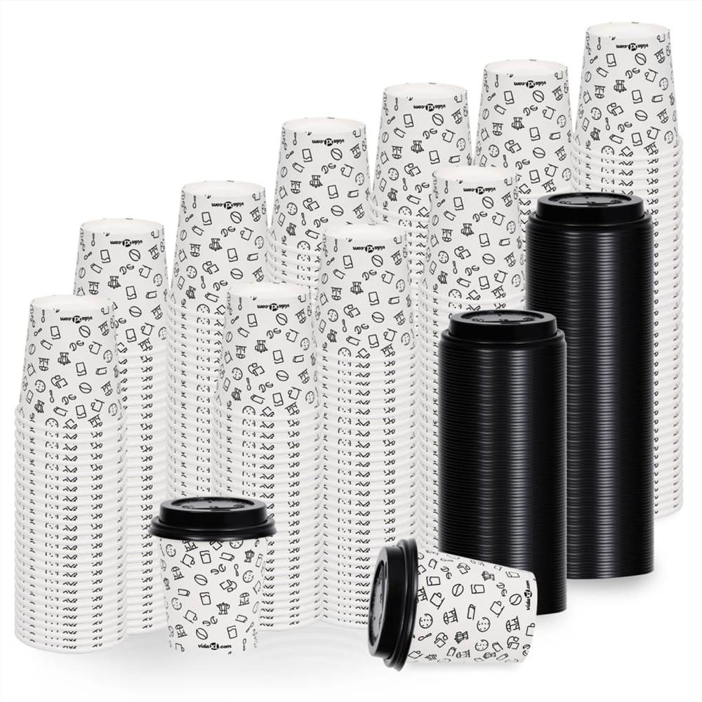 Coffee Paper Cups with Lids 200 ml 1000 pcs White and Black