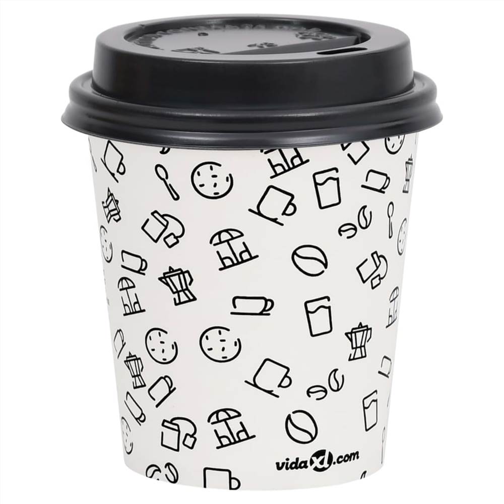 Coffee Paper Cups with Lids 200 ml 1000 pcs White and Black