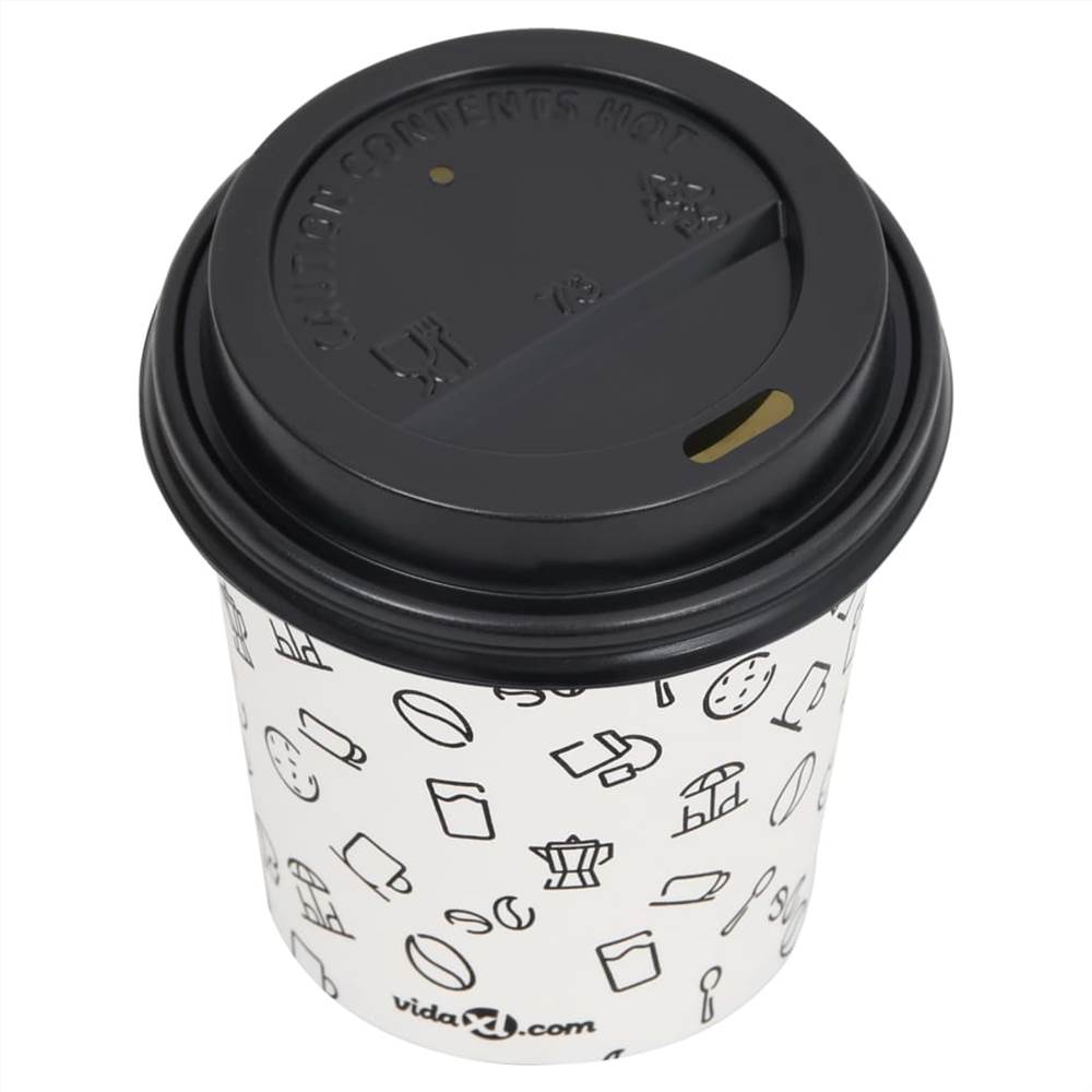 Coffee Paper Cups with Lids 200 ml 1000 pcs White and Black
