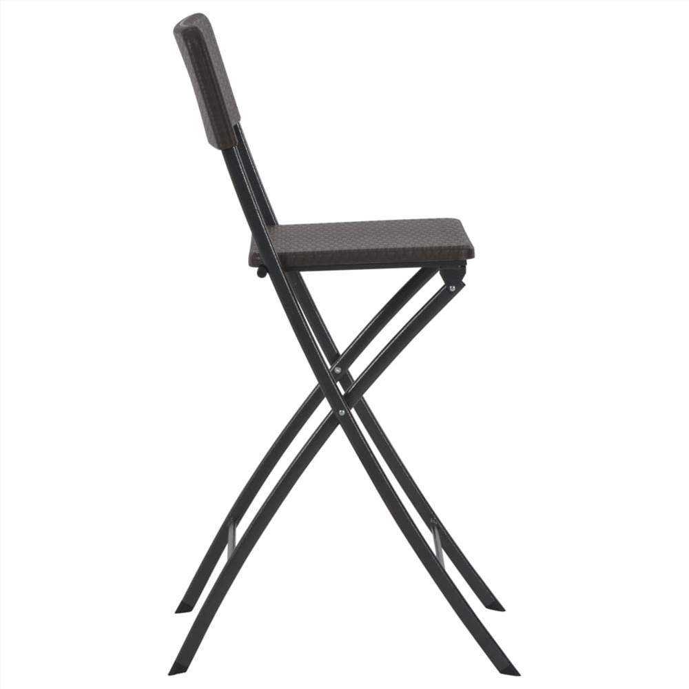 Folding Bar Chairs 2 pcs HDPE and Steel Brown Rattan Look
