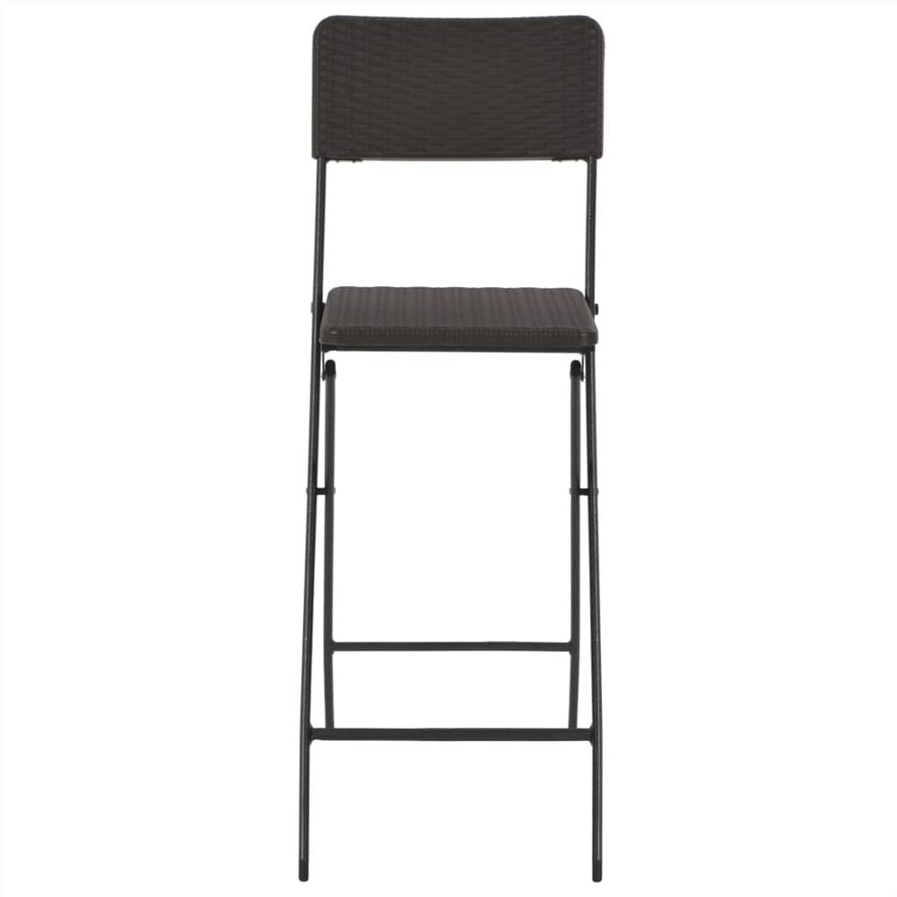 Folding Bar Chairs 2 pcs HDPE and Steel Brown Rattan Look