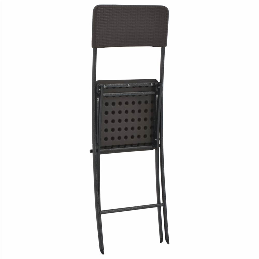Folding Bar Chairs 2 pcs HDPE and Steel Brown Rattan Look