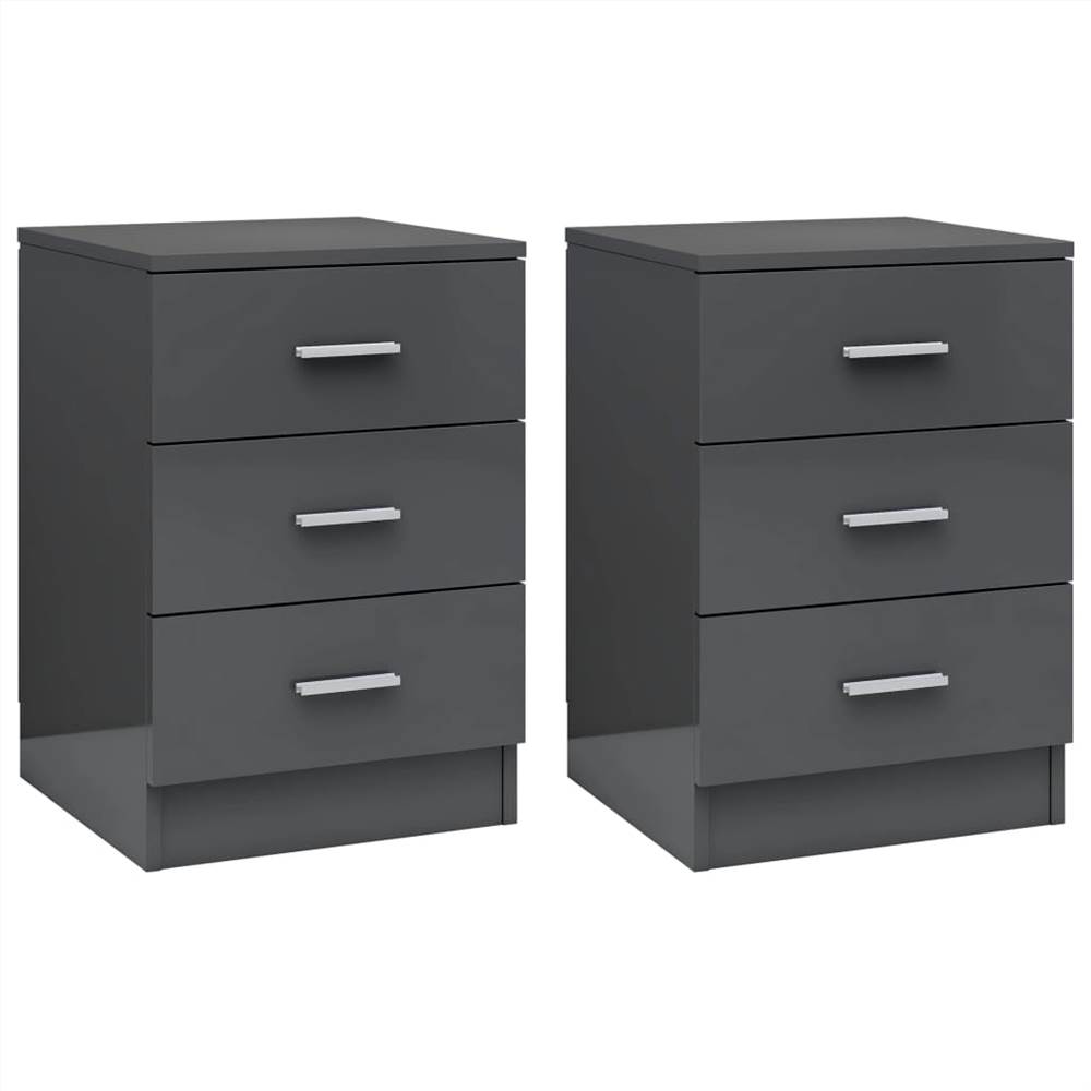 Bedside Cabinets 2 pcs High Gloss Grey 38x35x56 cm Chipboard