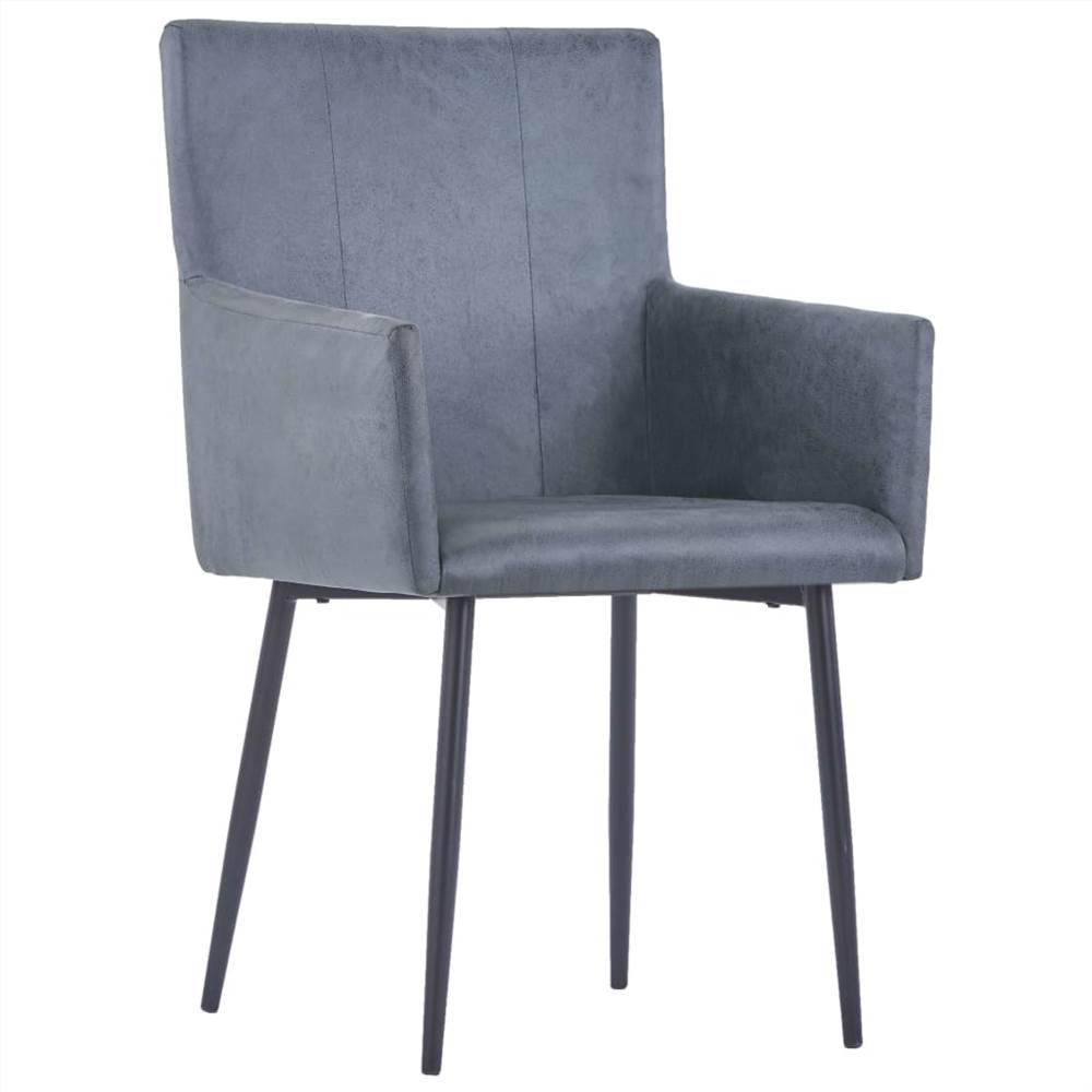 Dining Chairs with Armrests 6 pcs Grey Faux Suede Leather