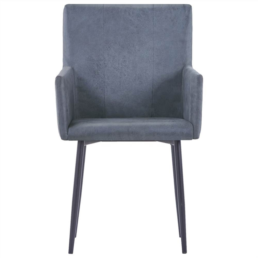 Dining Chairs with Armrests 6 pcs Grey Faux Suede Leather