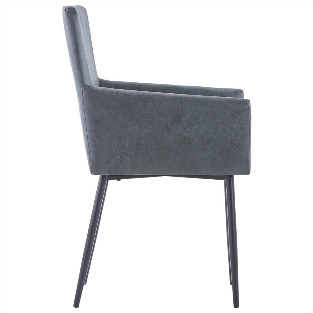 Dining Chairs with Armrests 6 pcs Grey Faux Suede Leather