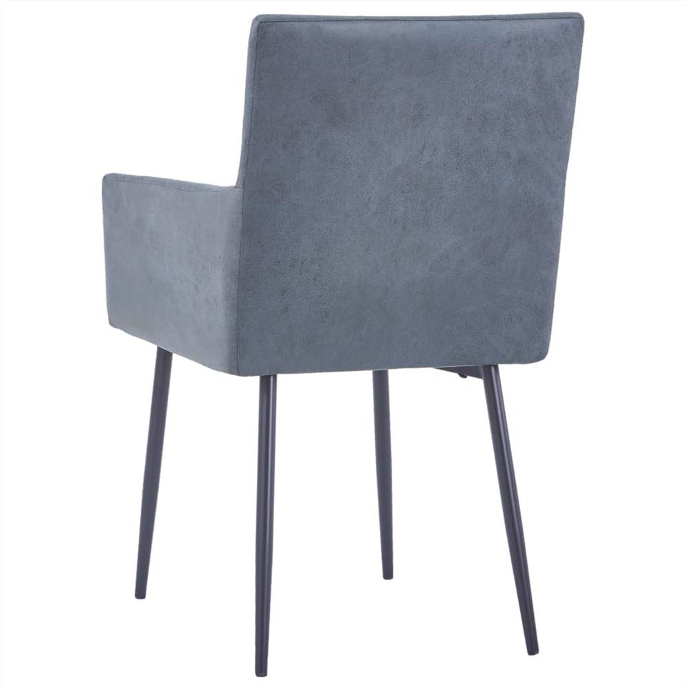 Dining Chairs with Armrests 6 pcs Grey Faux Suede Leather