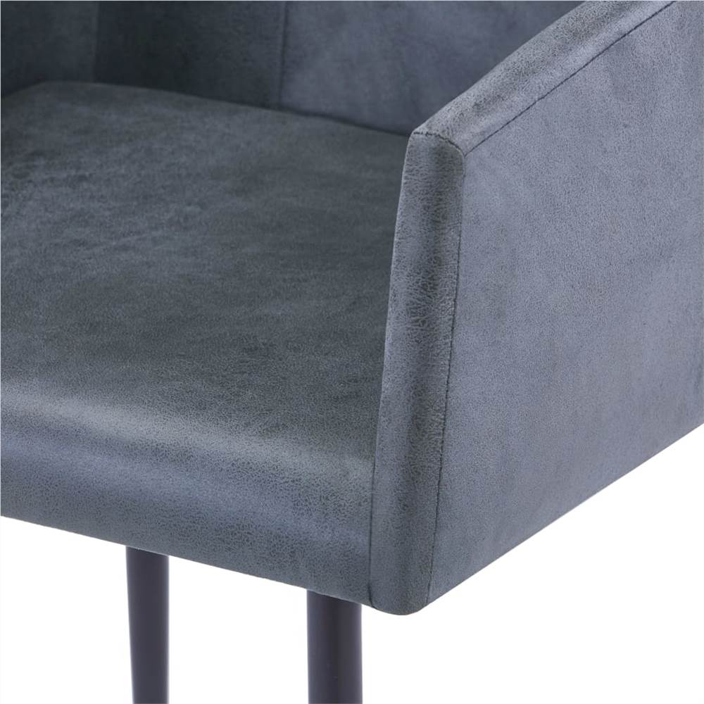 Dining Chairs with Armrests 6 pcs Grey Faux Suede Leather