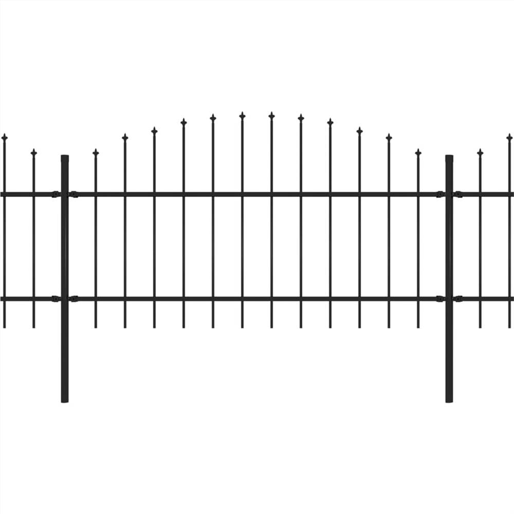 Garden Fence with Spear Top Steel (1-1.25)x5.1 m Black