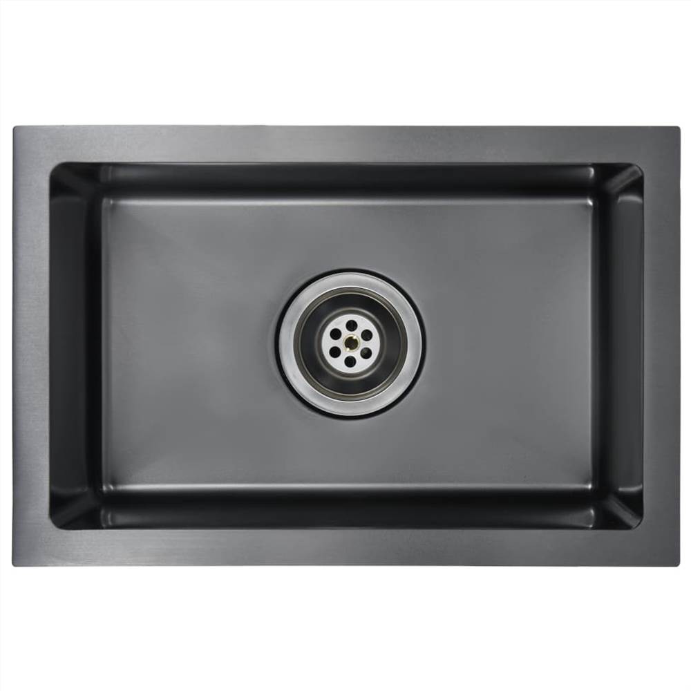 Handmade Kitchen Sink with Strainer Black Stainless Steel