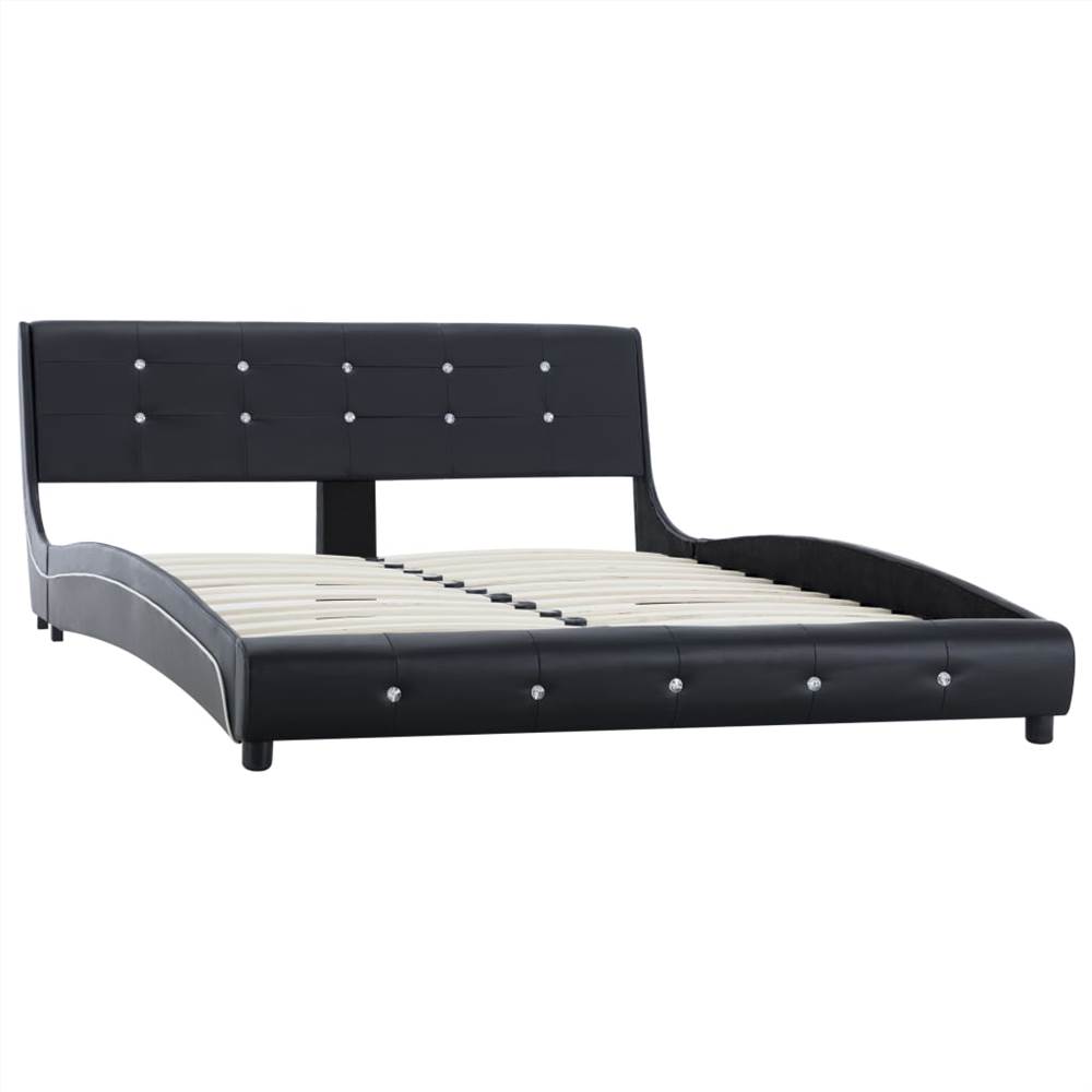 Bed Frame Black Faux Leather 135x190 cm