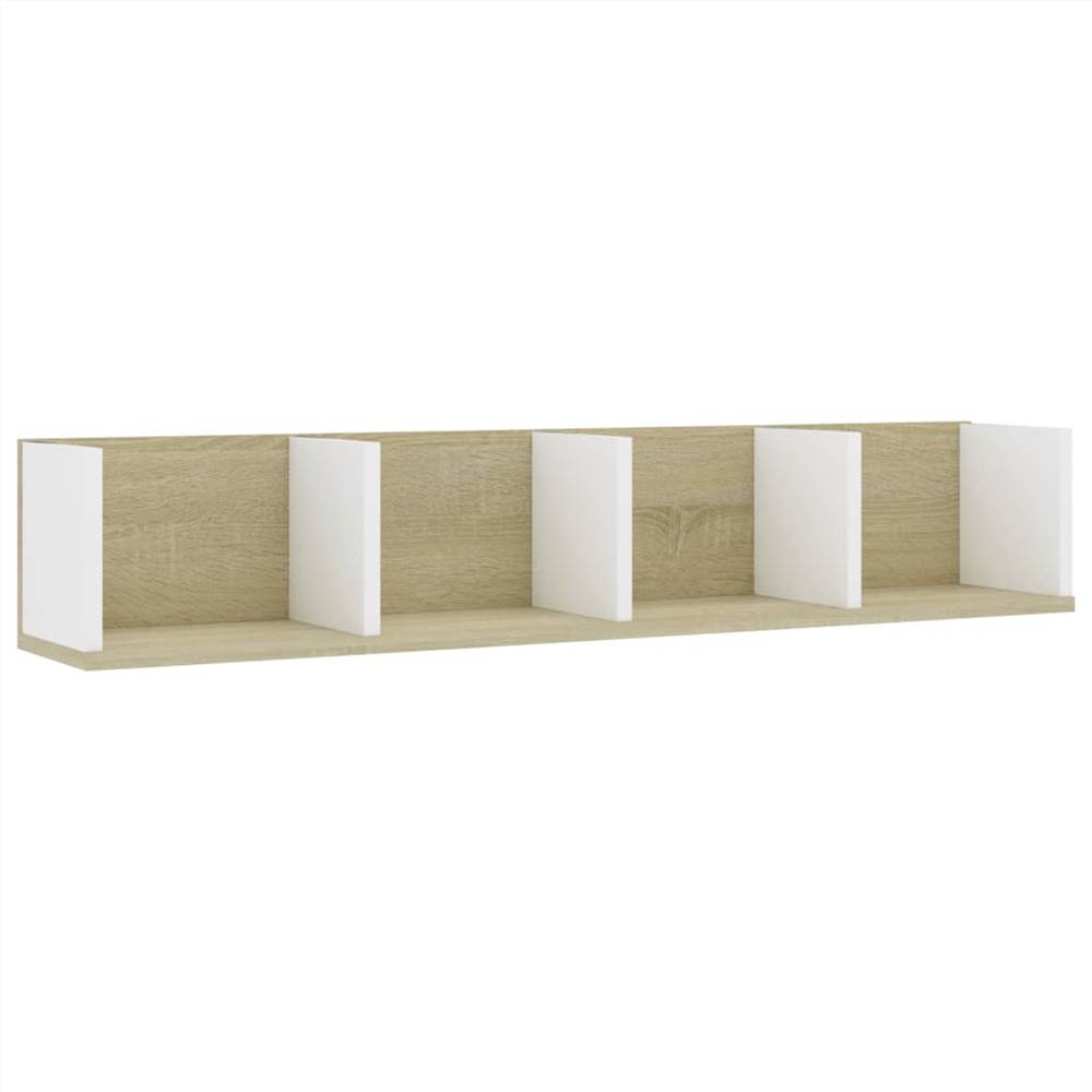 CD Wall Shelf White and Sonoma Oak 100x18x18 cm Chipboard
