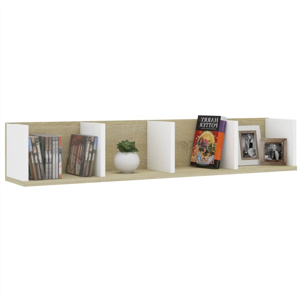 CD Wall Shelf White and Sonoma Oak 100x18x18 cm Chipboard