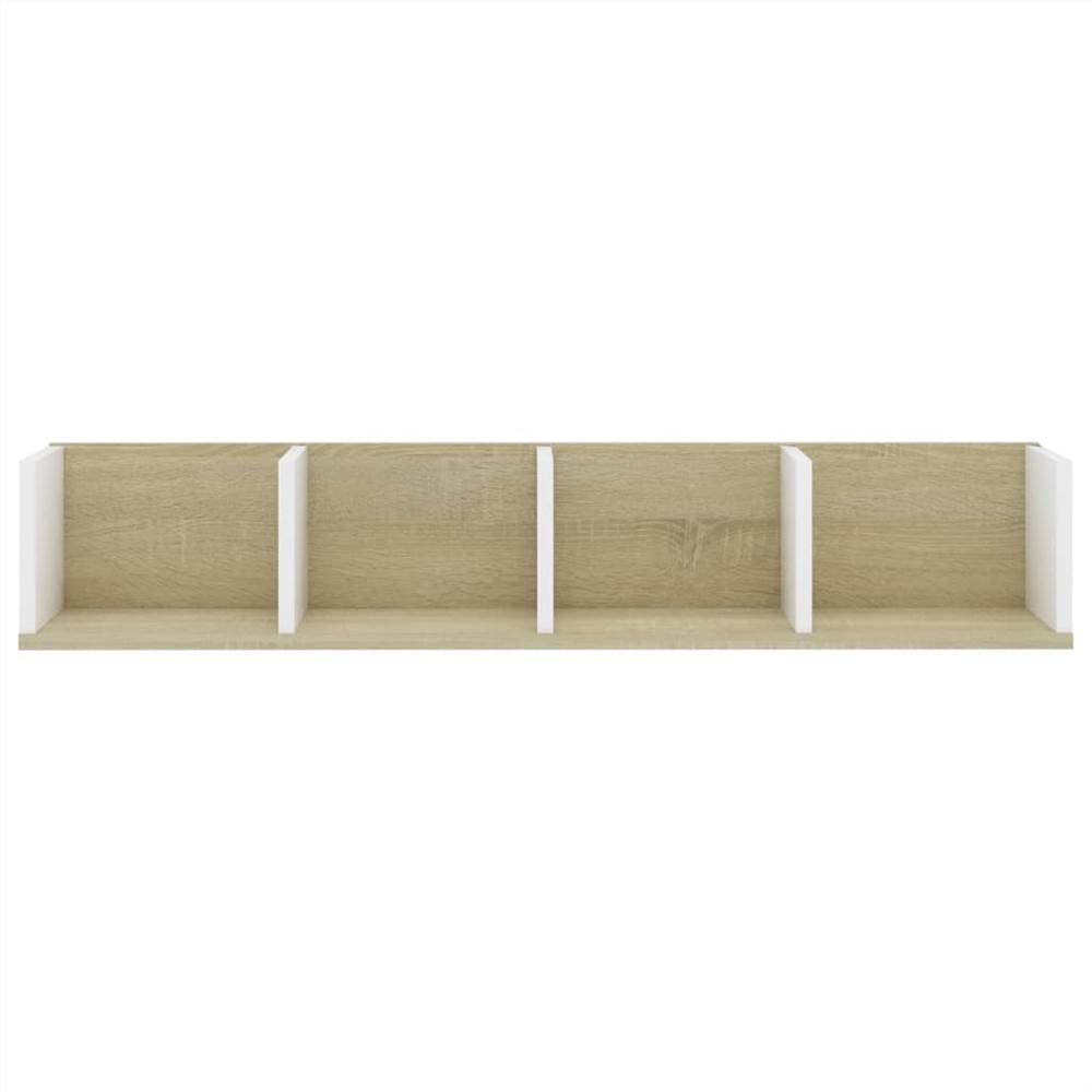 CD Wall Shelf White and Sonoma Oak 100x18x18 cm Chipboard