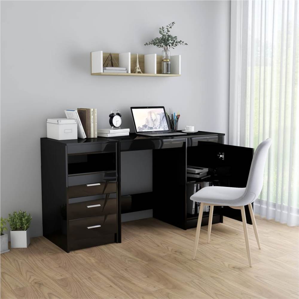 Desk High Gloss Black 140x50x76 cm Chipboard