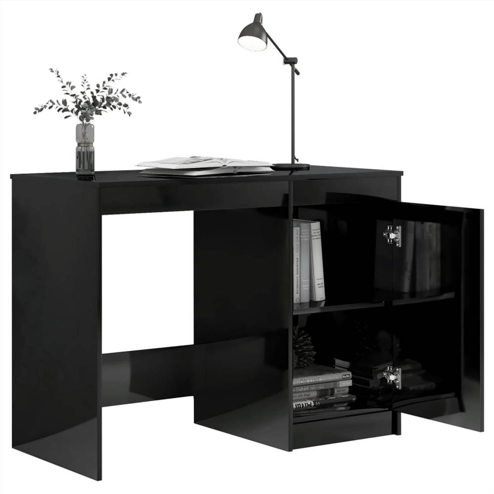 Desk High Gloss Black 140x50x76 cm Chipboard
