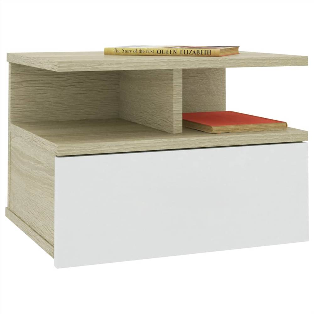 Floating Nightstand White and Sonoma Oak 40x31x27cm Chipboard