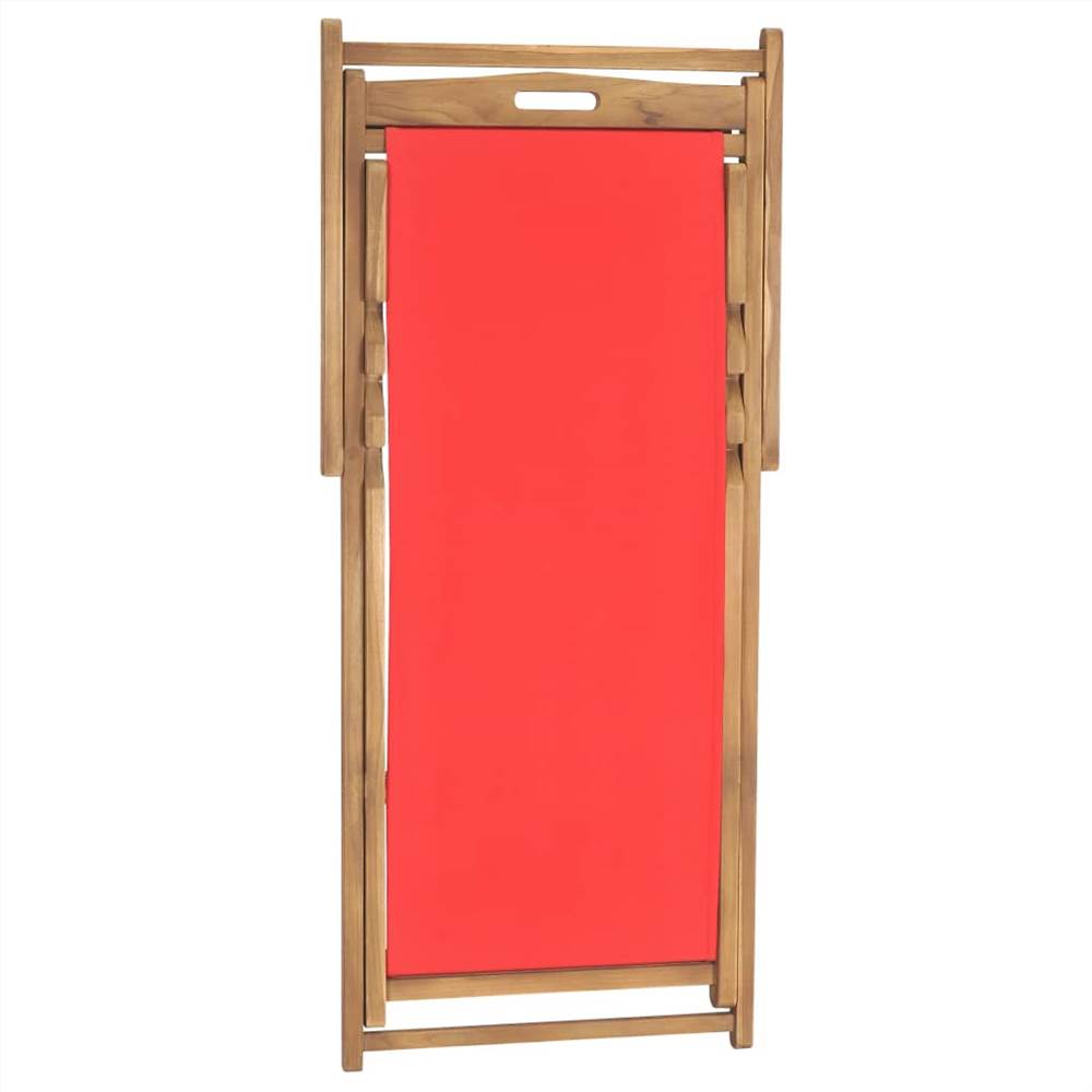 Folding Beach Chair Solid Teak Wood Red