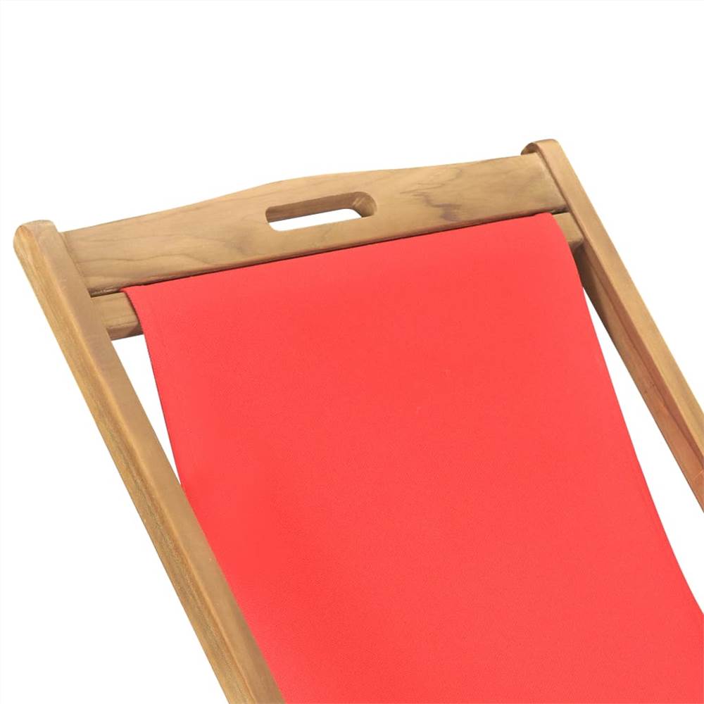 Folding Beach Chair Solid Teak Wood Red