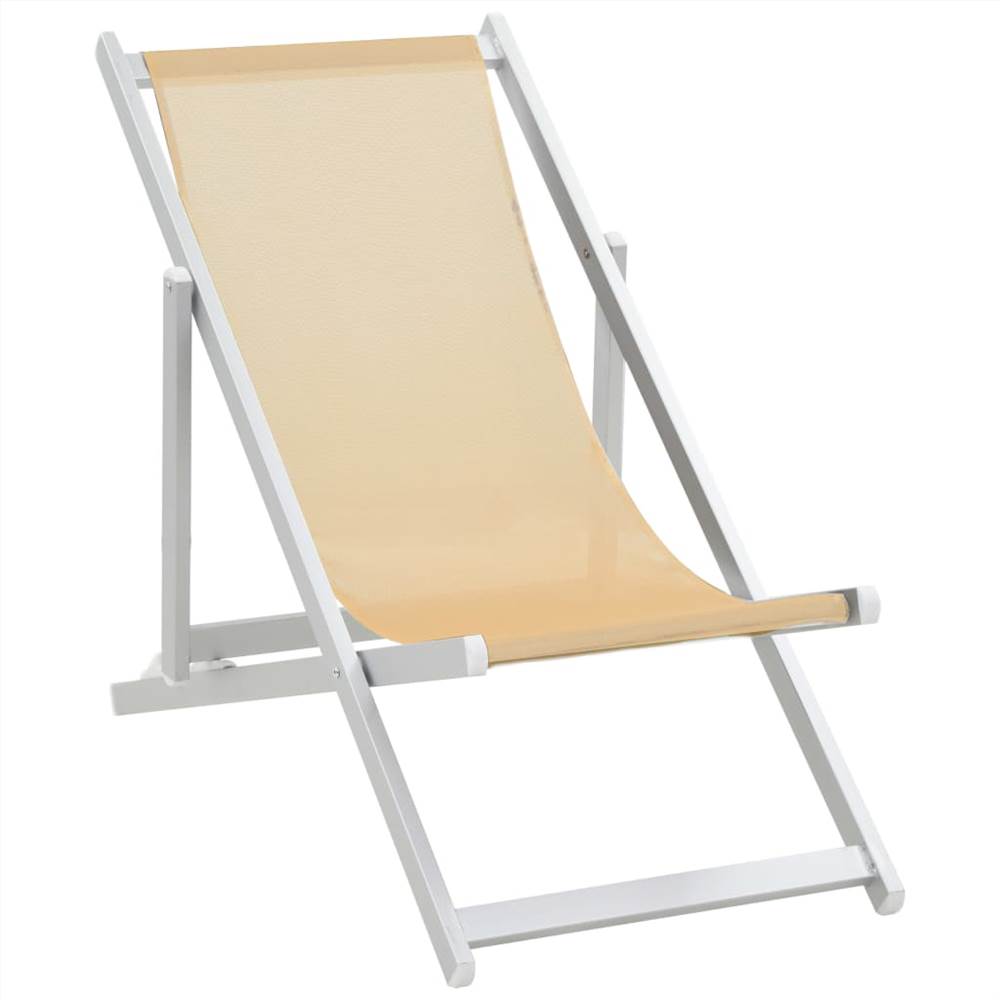 Folding Beach Chairs 2 pcs Aluminium and Textilene Cream